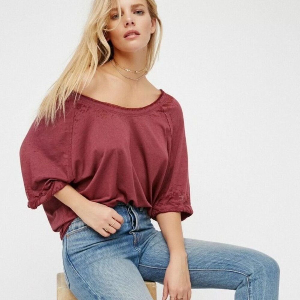 Free People Moonlight Tee We The Free Oversized Distressed Burnout Elbow Sleeves
